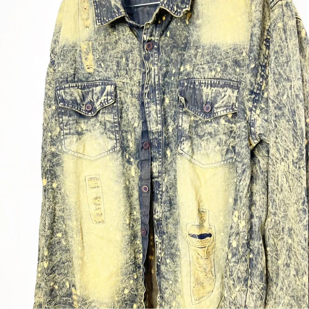Distressed Plus Size 100% Cotton Denim Shirt Size 2XL - Picture 3 of 12